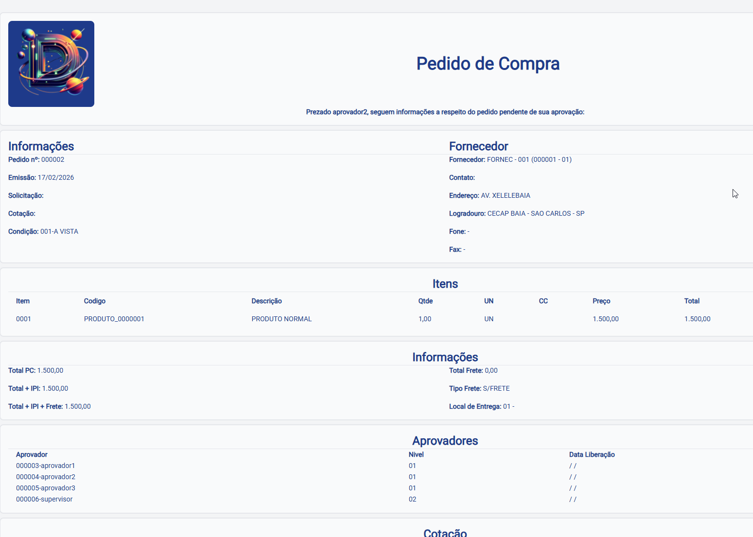 Workflow de Pedido de compra