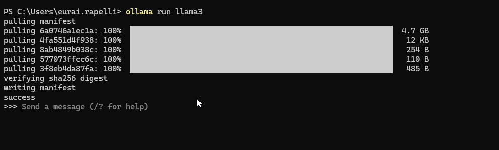 Comando ollama pull no terminal do Windows